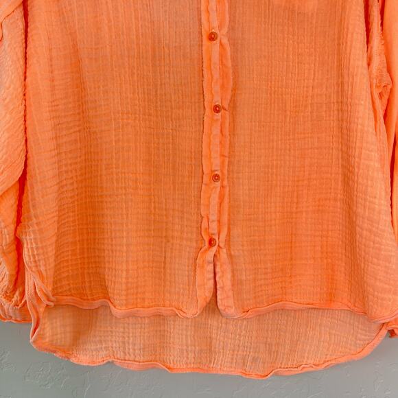 Urban Outfitters Out from Under Orange Gauzy Button Up Medium - Picture 4 of 10